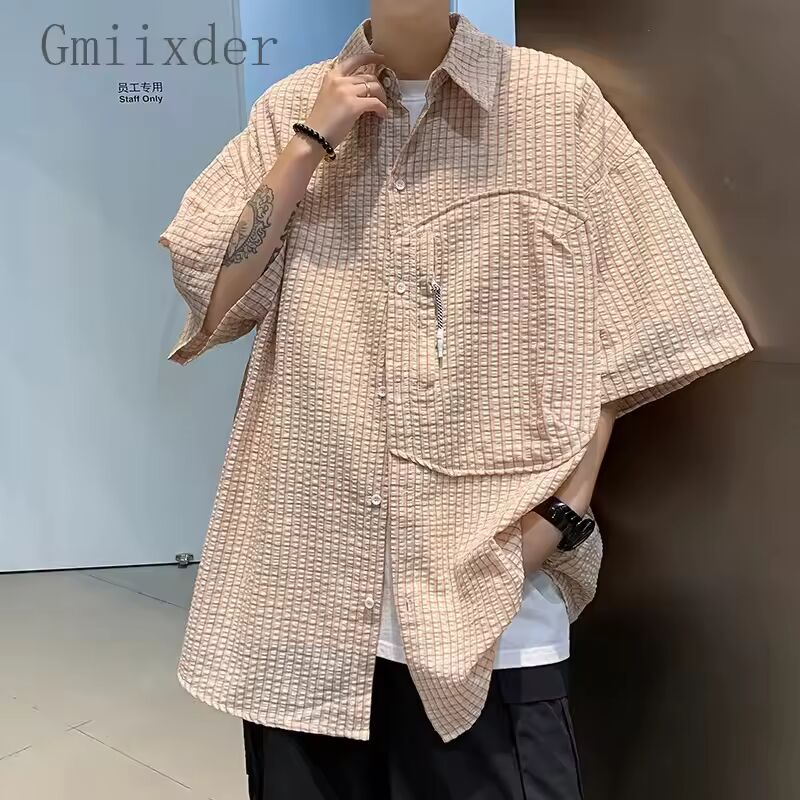 Japanese Fashion High-end Short-sleeved Shirts Men Summer 2024 New Trendy Casual Loose Shirts Half-sleeved Jackets Aesthetic