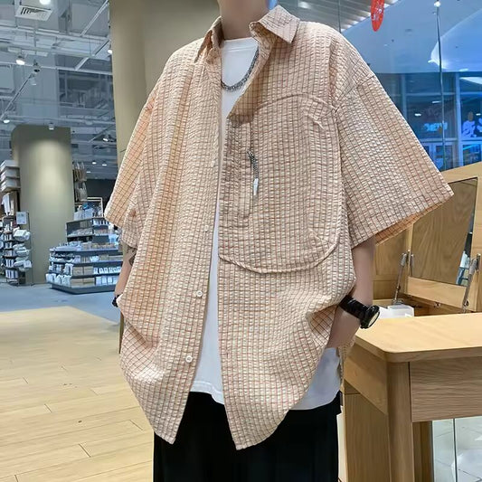 Japanese Fashion High-end Short-sleeved Shirts Men Summer 2024 New Trendy Casual Loose Shirts Half-sleeved Jackets Aesthetic